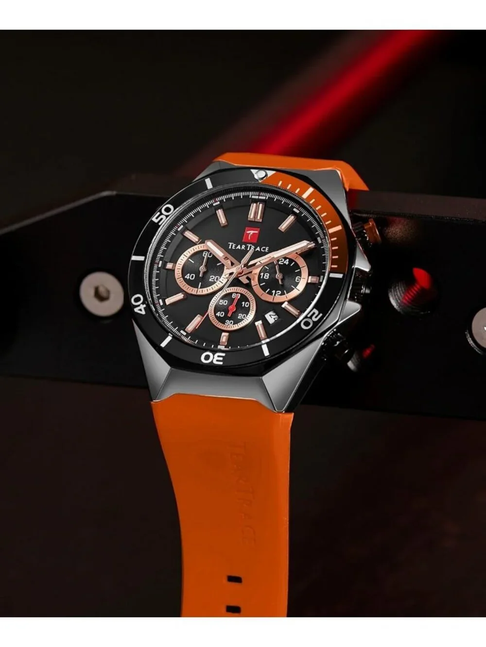 Men's Orange Analog Quartz Silicone Strap Chronograph Waterproof Luxury Watch